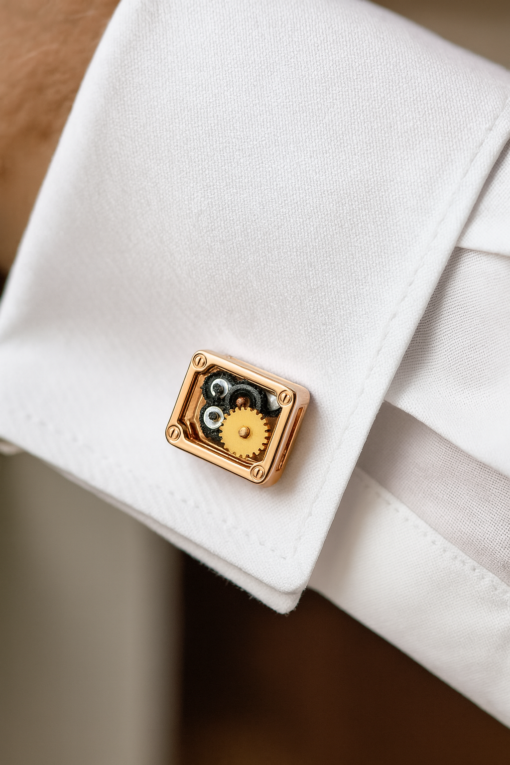 Square Rose Gold Movable Gear Cuff Links