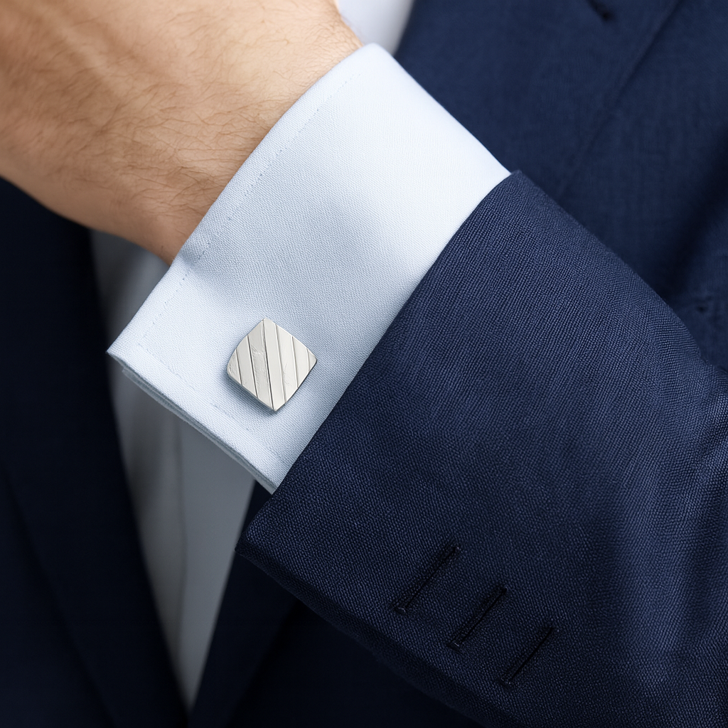 Cushioned Silvertone Cuff Links – Polished and Satin Finish