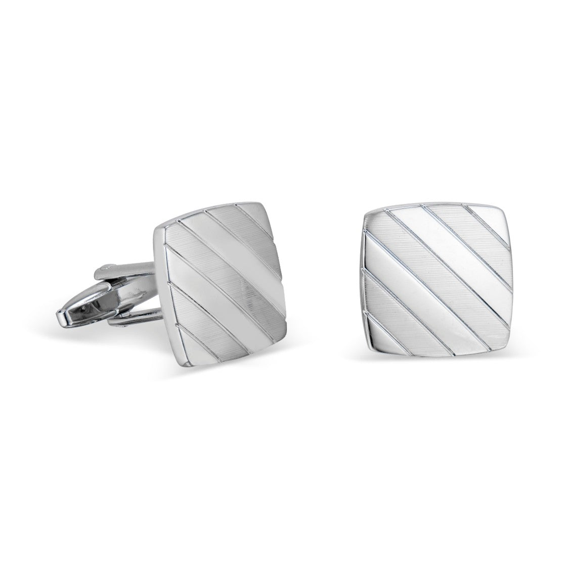 Cushioned Silvertone Cuff Links – Polished and Satin Finish