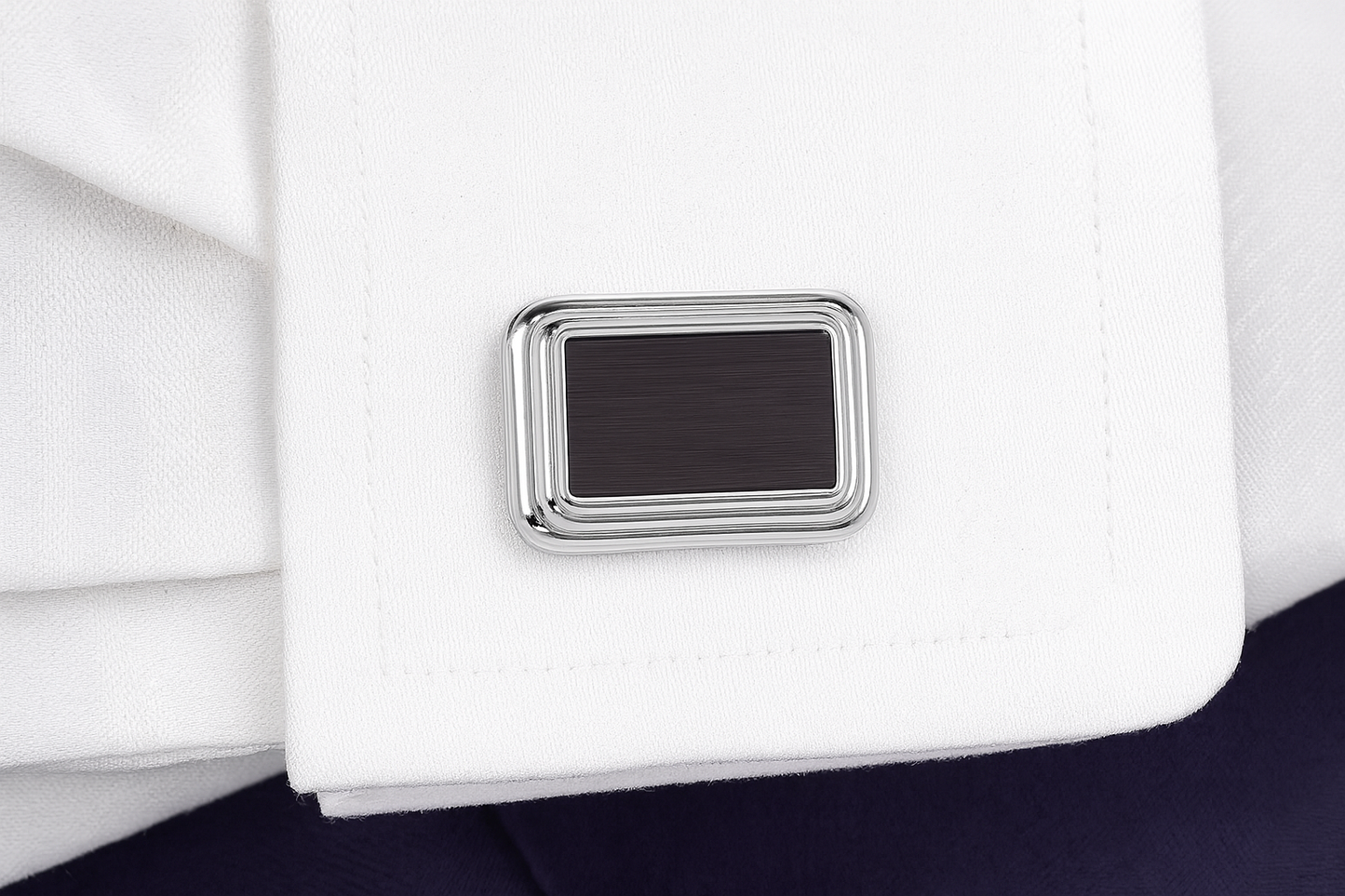 Polished Stainless Steel Stepped Cuff Links with Brushed Black Matte Center