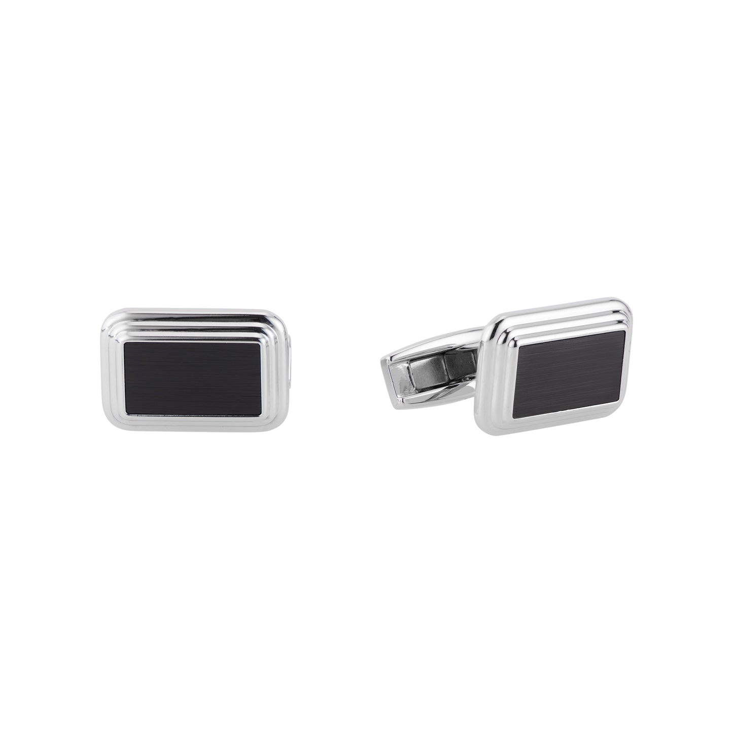 Polished Stainless Steel Stepped Cuff Links with Brushed Black Matte Center