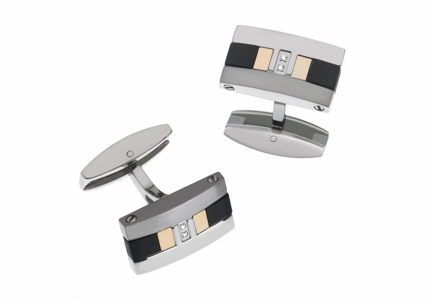 18KT Gold, Stainless Steel & Titanium Cuff Links with Genuine Diamonds Set in 14KT Gold