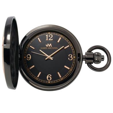 Satin Gunmetal Pocket Watch with Rose Gold Accents & Black Swirl Dial