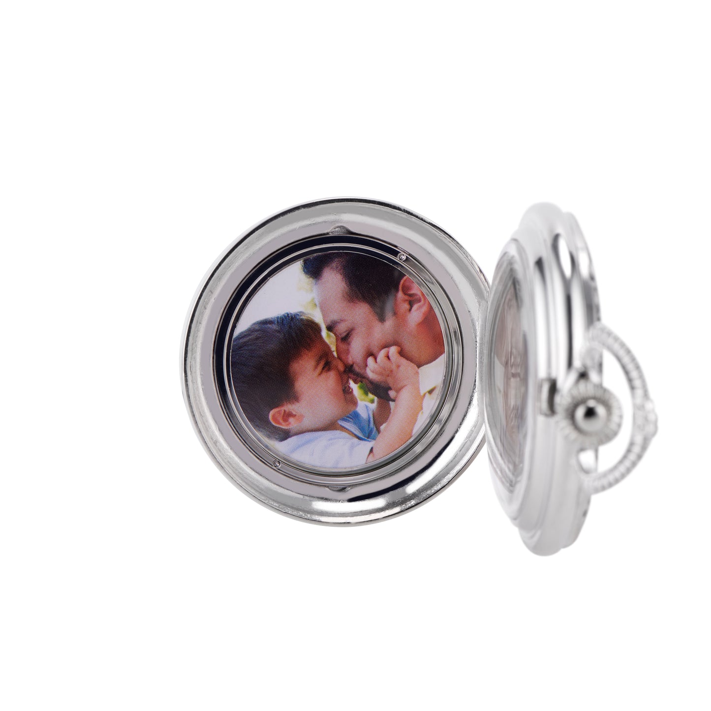 White Satin Antique-Style Photo Pocket Watch with Roman Numerals