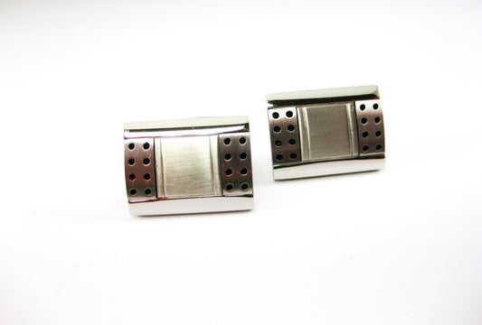 Dot Matrix Rectangular Cuff Links — Polished with Textured Grid Design