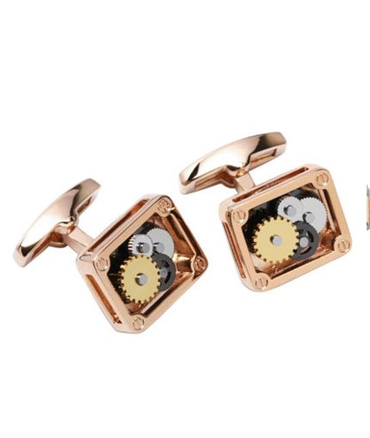 Square Rose Gold Movable Gear Cuff Links