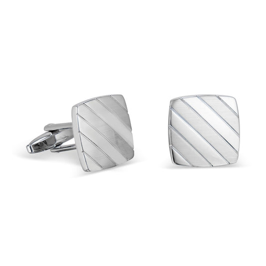 Cushioned Silvertone Cuff Links – Polished and Satin Finish