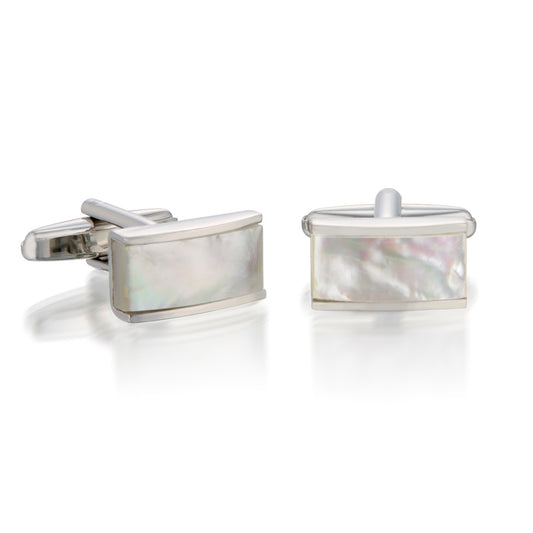 Polished Silvertone Cuff Links with Genuine White Mother-of-Pearl Inlay