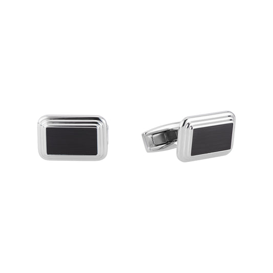 Polished Stainless Steel Stepped Cuff Links with Brushed Black Matte Center