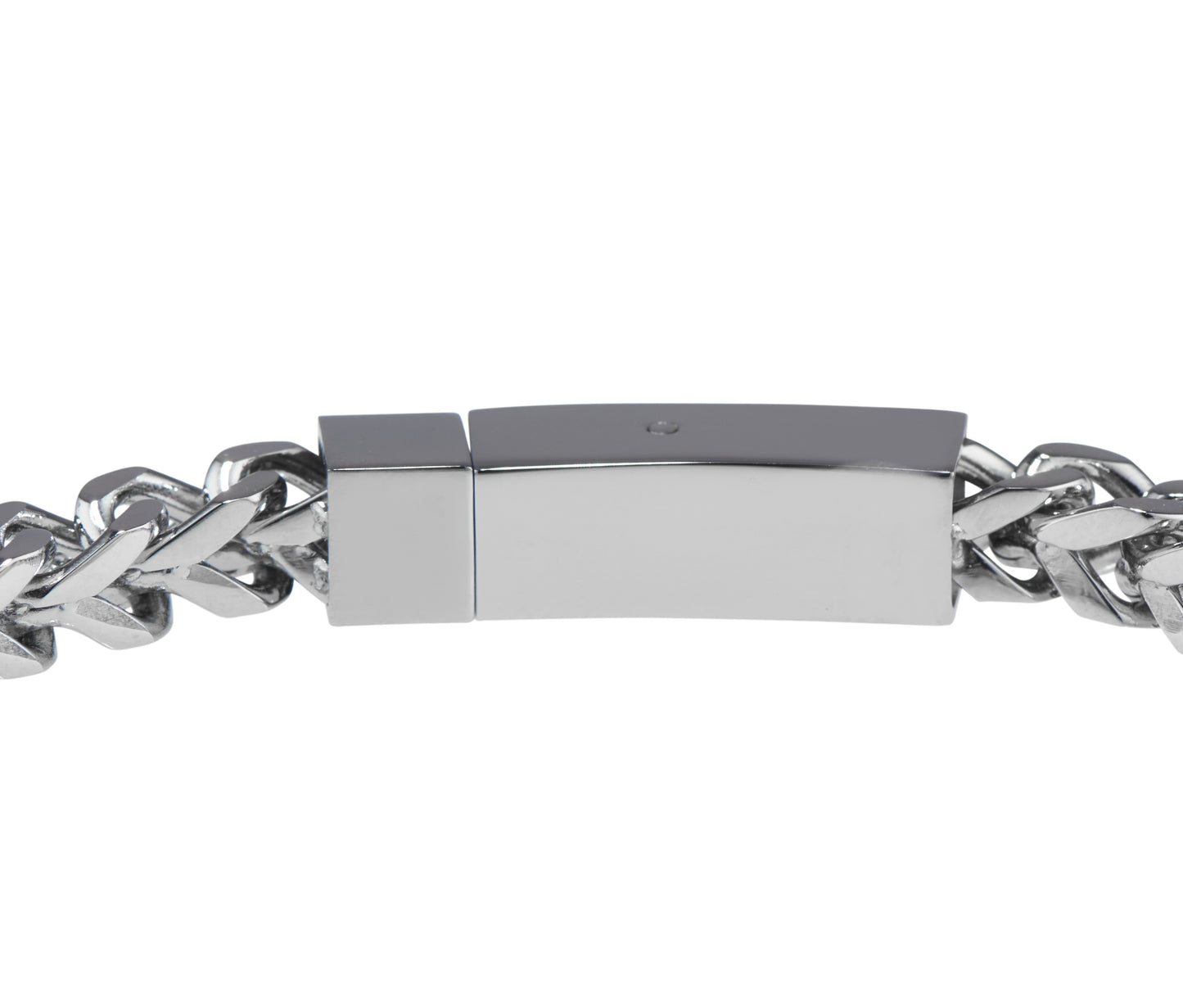 8.5" Stainless Steel Polished Square Curb Bracelet with Satin Stations & 14KT Gold Beads