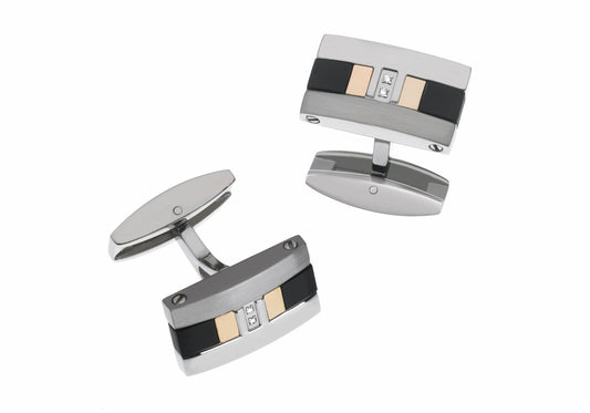 18KT Gold, Stainless Steel & Titanium Cuff Links with Genuine Diamonds Set in 14KT Gold