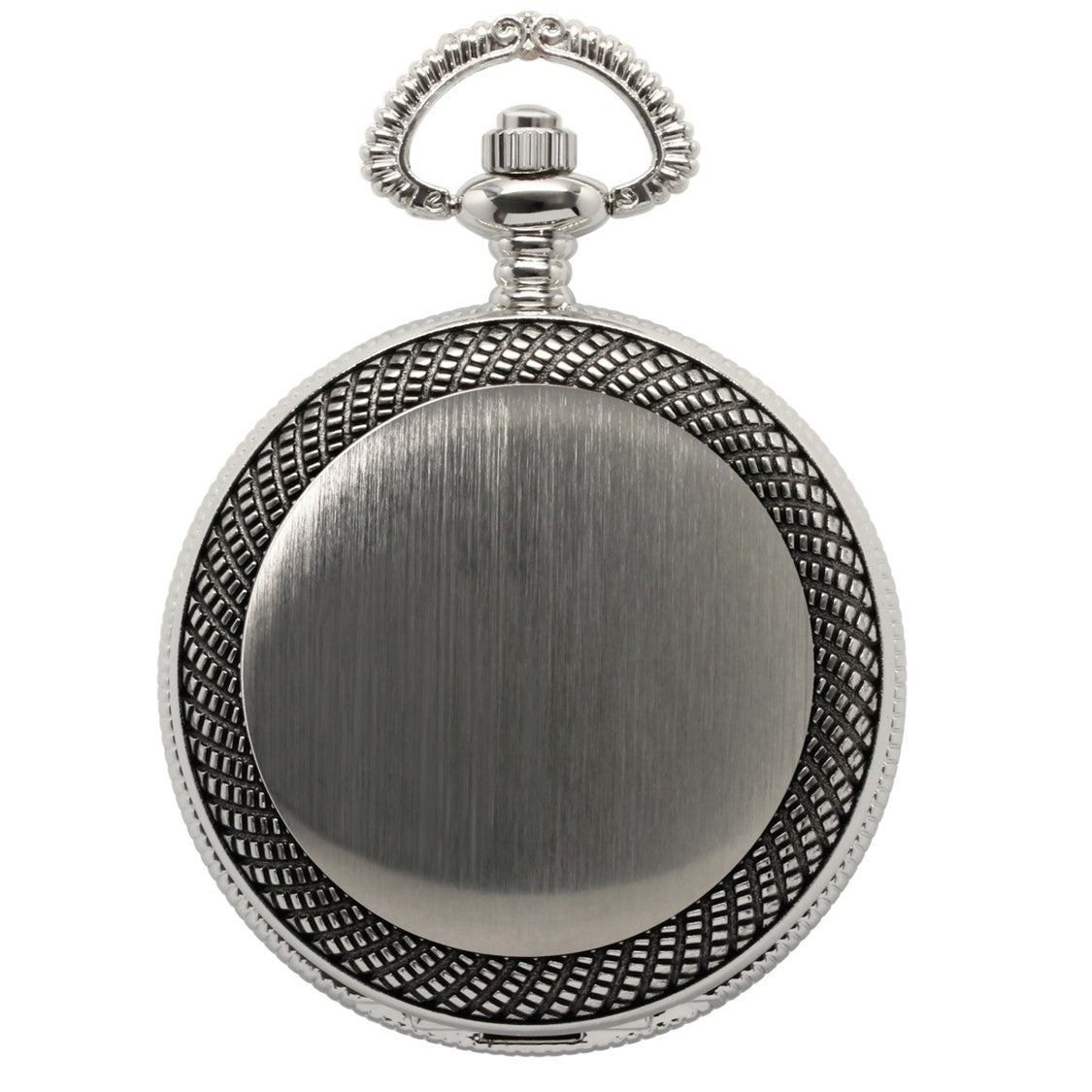 Satin Silvertone Pocket Watch with Antique Milgrain Bezel & Photo Frame Cover