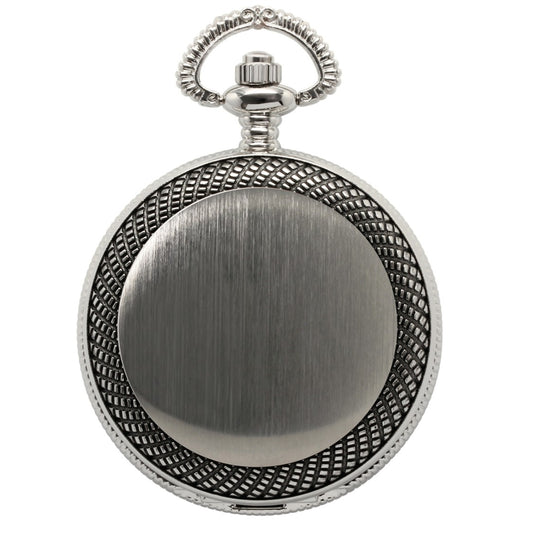 Satin Silvertone Pocket Watch with Antique Milgrain Bezel & Photo Frame Cover