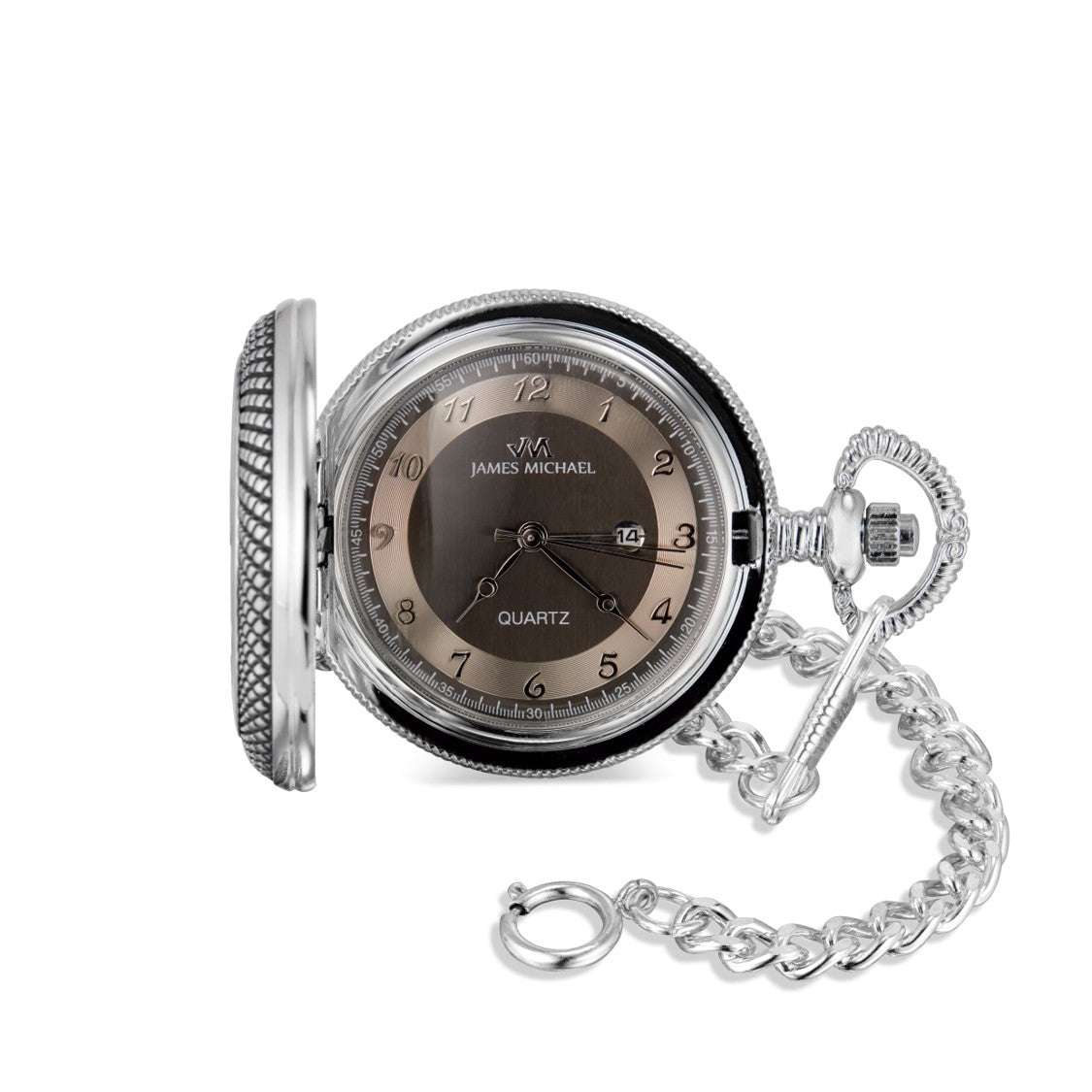 Satin Silvertone Pocket Watch with Antique Milgrain Bezel & Photo Frame Cover