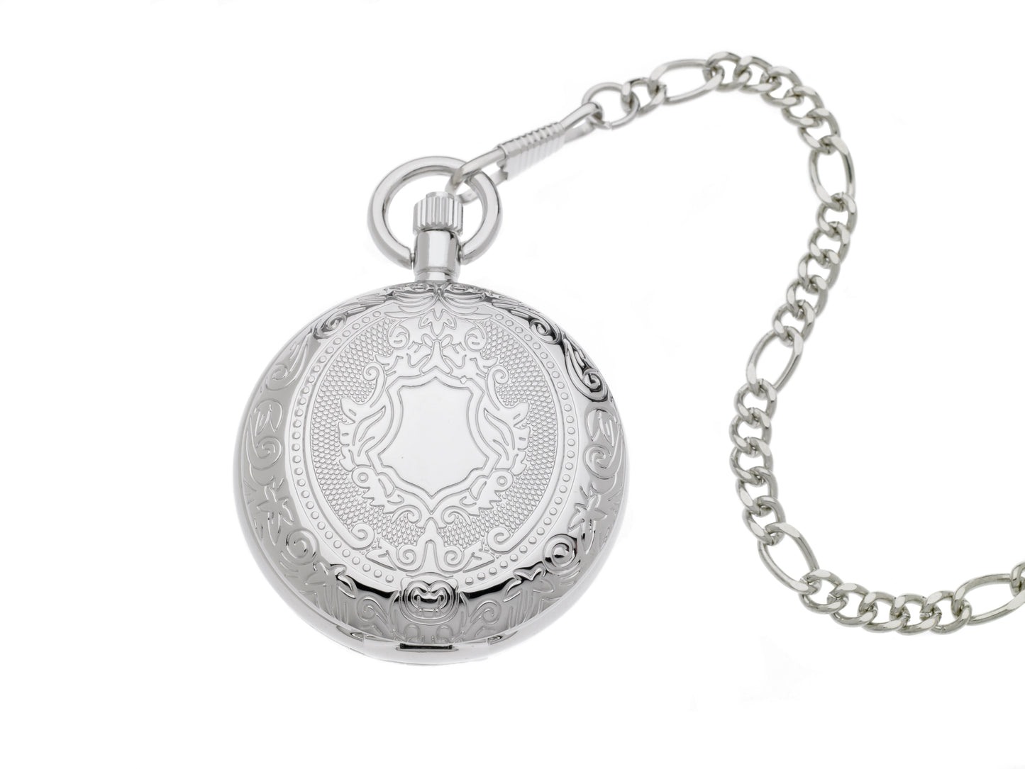 Silvertone Scroll Mechanical Skeleton Dial Pocket Watch