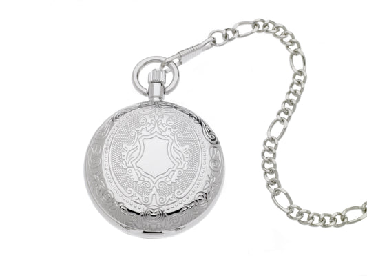 Silvertone Scroll Mechanical Skeleton Dial Pocket Watch
