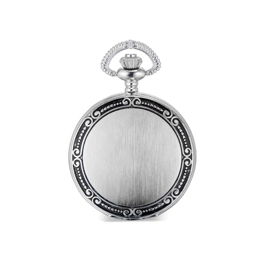 Silver-Tone Skeleton Pocket Watch – Omega Bezel, Textured Dial, Silver Details