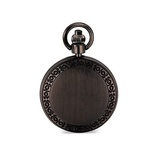 Black Gunmetal Skeleton Pocket Watch – Omega Border, Rose Gold Accents