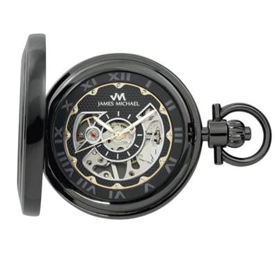 Gunmetal Skeleton Pocket Watch – Grey Romans, Engraving Plate Included