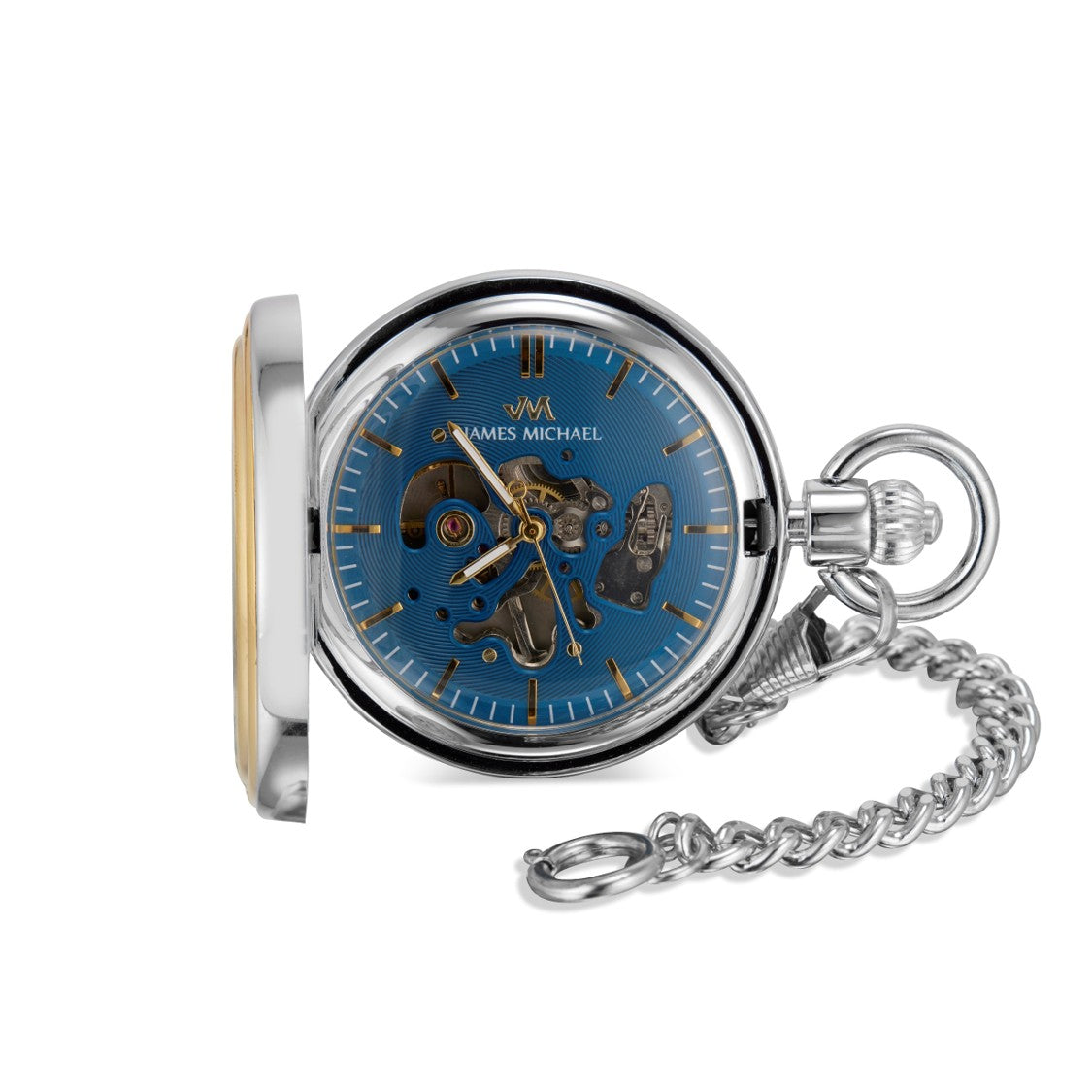 Polished Goldtone Bezel Pocket Watch with Brushed Silvertone Case