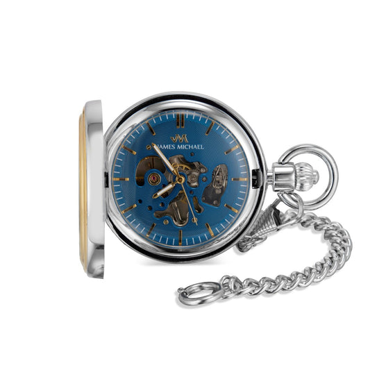 Polished Goldtone Bezel Pocket Watch with Brushed Silvertone Case