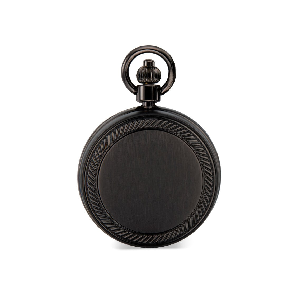 Satin Gunmetal Pocket Watch with Cable Bezel & White Skeleton Dial