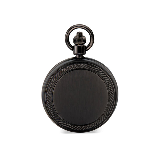 Satin Gunmetal Pocket Watch with Cable Bezel & White Skeleton Dial