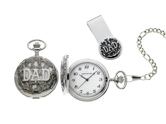 Antique Dad Pocket Watch & Money Clip Set