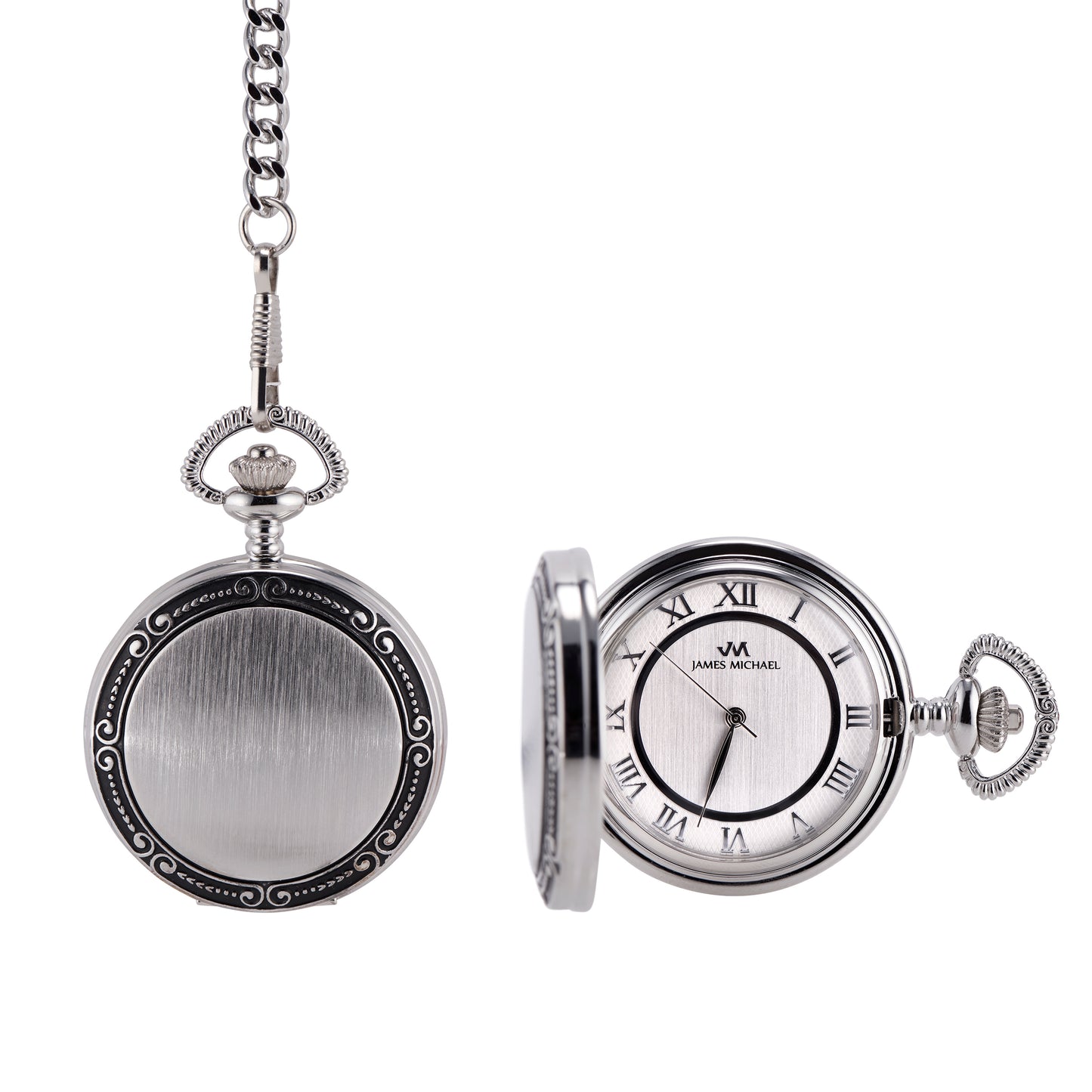 White Satin Antique-Style Photo Pocket Watch with Roman Numerals