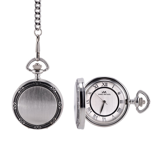 White Satin Antique-Style Photo Pocket Watch with Roman Numerals
