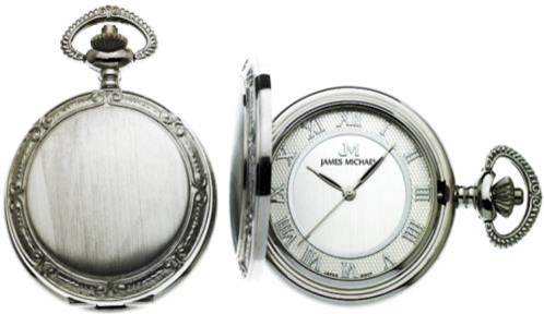 White Satin Antique-Style Photo Pocket Watch with Chapter Ring and Roman Numerals