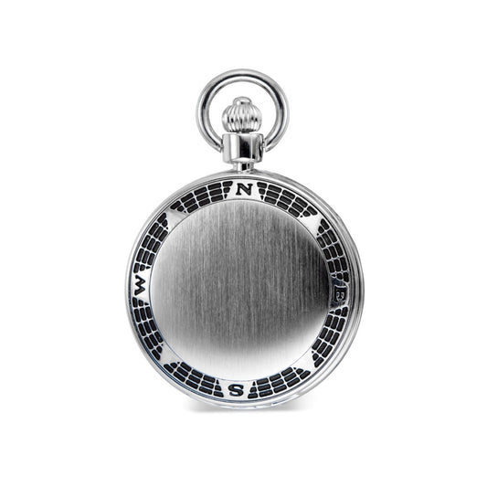 Pocket Watch – Brushed Silvertone with Antique Compass Design