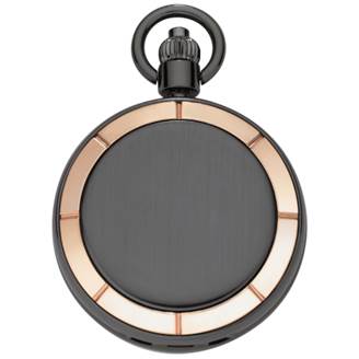 Satin Gunmetal Pocket Watch with Rose Gold Accents & Black Swirl Dial